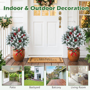 Set of 2 Artificial Cedar Topiary with Ground Spikes for Porch Patio Winter Decoration view 9