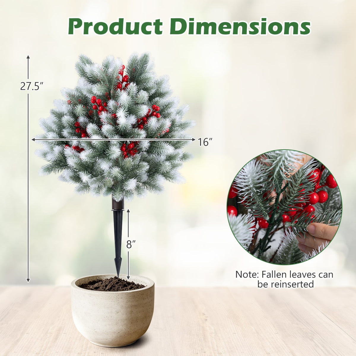 Set of 2 Artificial Cedar Topiary with Ground Spikes for Porch Patio Winter Decoration view 5