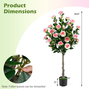 Set of 2 Artificial Camellia Tree with 27 Blossoms in Cement Pot for Home view 3