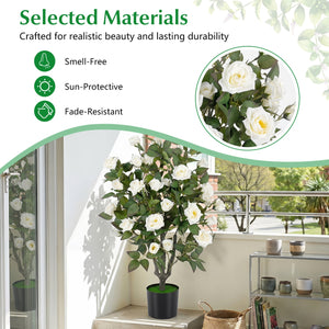 Set of 2 Artificial Rose Tree with Blooming Flowers and Green Leaves for Indoor-White view 5