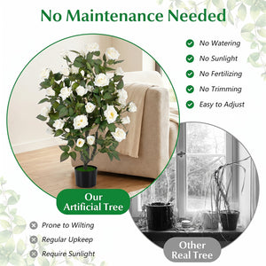 Set of 2 Artificial Rose Tree with Blooming Flowers and Green Leaves for Indoor-White view 8