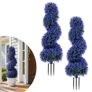Set of 2 Artificial Spiral Topiary Trees with Sun Protection and Ground Spikes-Purple view 3