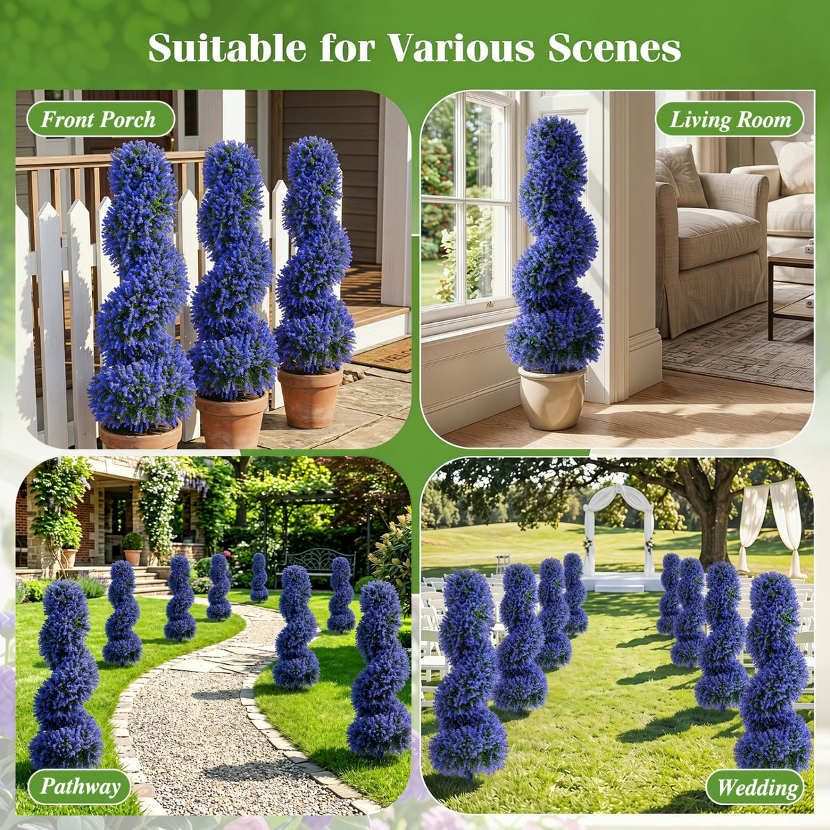 Set of 2 Artificial Spiral Topiary Trees with Sun Protection and Ground Spikes-Purple view 8
