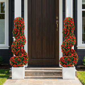 Set of 2 Artificial Spiral Topiary Trees with Sun Protection and Ground Spikes-Red view 2