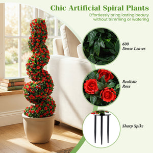 Set of 2 Artificial Spiral Topiary Trees with Sun Protection and Ground Spikes-Red view 7