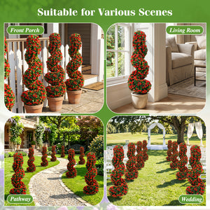 Set of 2 Artificial Spiral Topiary Trees with Sun Protection and Ground Spikes-Red view 8
