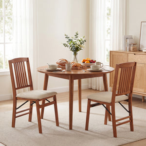 Set of 2 Foldable Upholstered Kitchen Chairs with Padded Seat-Beige view 2