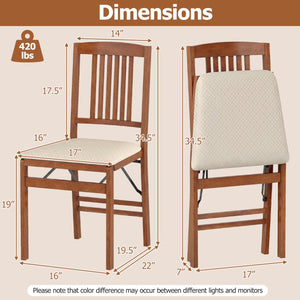 Set of 2 Foldable Upholstered Kitchen Chairs with Padded Seat-Beige view 4