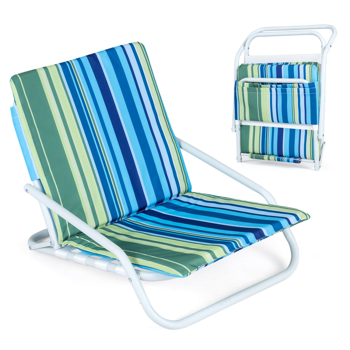 Set of 2 Folding Beach Chairs with Sponge Padded Seat for Camping-Color view 4