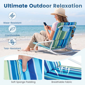 Set of 2 Folding Beach Chairs with Sponge Padded Seat for Camping-Color view 8