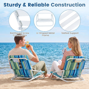 Set of 2 Folding Beach Chairs with Sponge Padded Seat for Camping-Color view 9