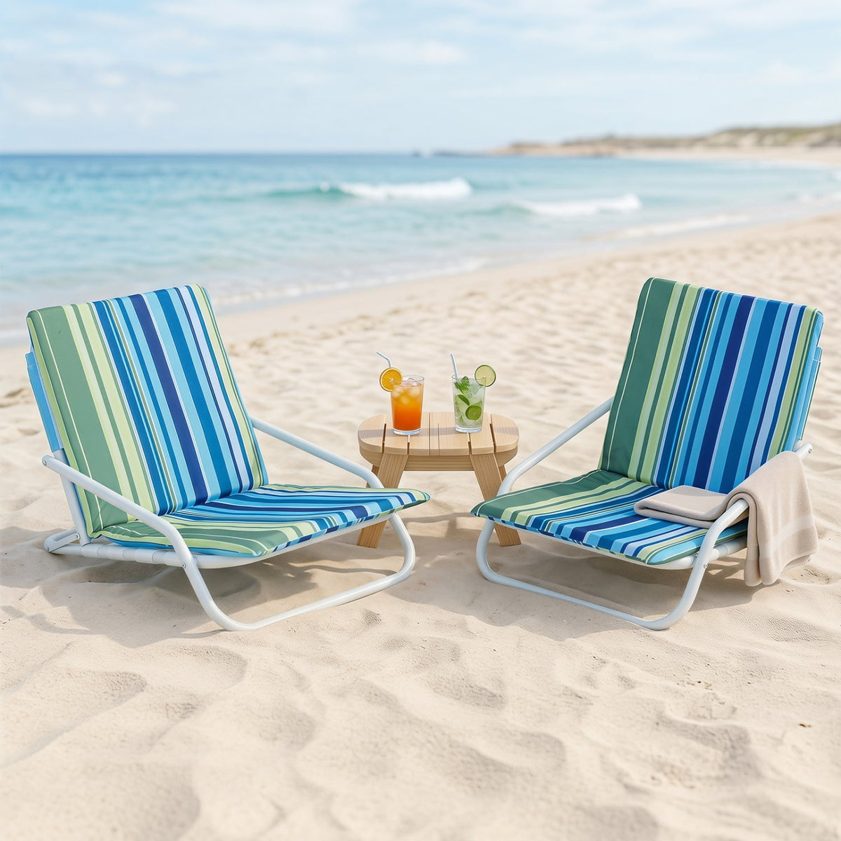 Set of 2 Folding Beach Chairs with Sponge Padded Seat for Camping-Color view 3