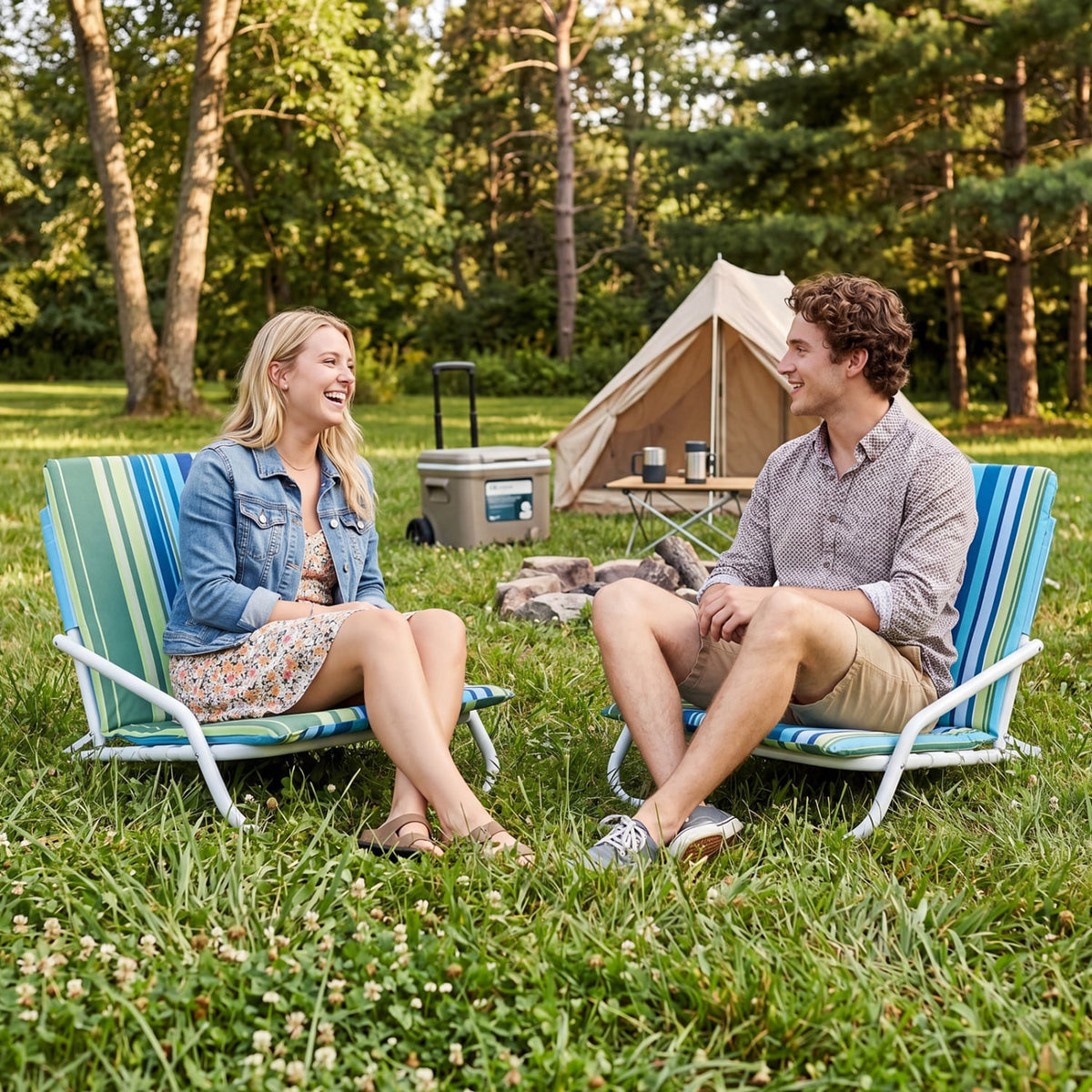 Set of 2 Folding Beach Chairs with Sponge Padded Seat for Camping-Color view 6