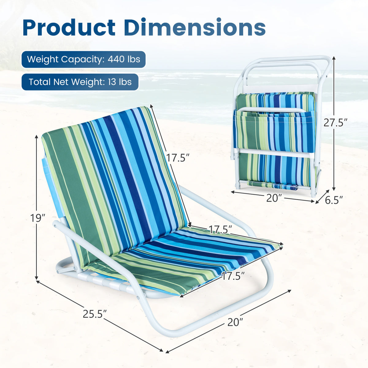Set of 2 Folding Beach Chairs with Sponge Padded Seat for Camping-Color view 5