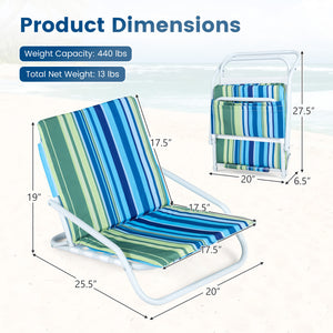 Set of 2 Folding Beach Chairs with Sponge Padded Seat for Camping-Color view 5
