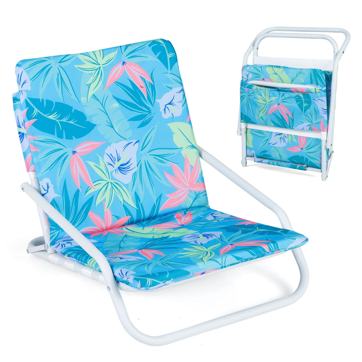 Set of 2 Folding Beach Chairs with Sponge Padded Seat for Camping-Navy view 4