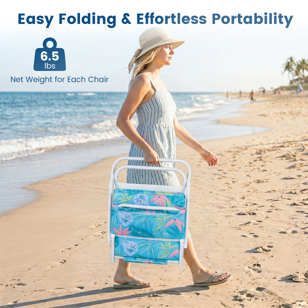 Set of 2 Folding Beach Chairs with Sponge Padded Seat for Camping-Navy view 8