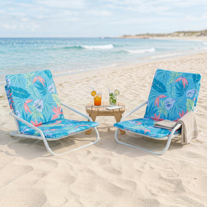 Set of 2 Folding Beach Chairs with Sponge Padded Seat for Camping-Navy view 2