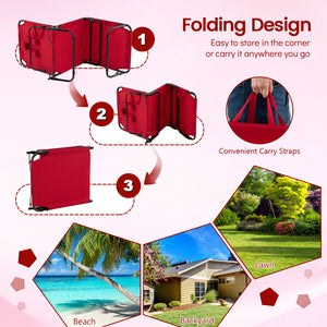 Set of 2 Folding Face Down Tanning Chair with Face Hole 3 Removable Pillows-Red view 9