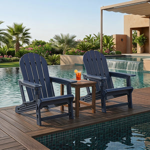 Set of 2 HDPE Adirondack Chair with Cup Holder and Wooden Texture for Patio-Blue view 2