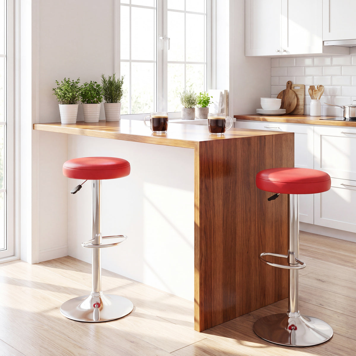 Set of 2 Height-adjustable Swivel Bar Stool with 360° Swivel bar stool-Red view 2