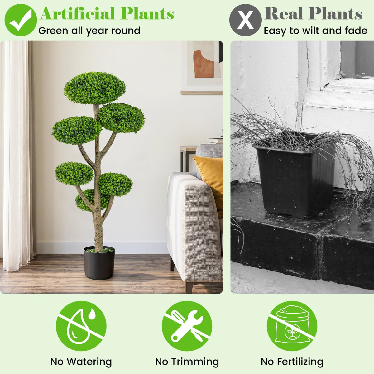 Set of 2 Indoor Outdoor 6 Balls Topiary Tree with Realistic Trunk and Weighted Cement-Filled Base view 9