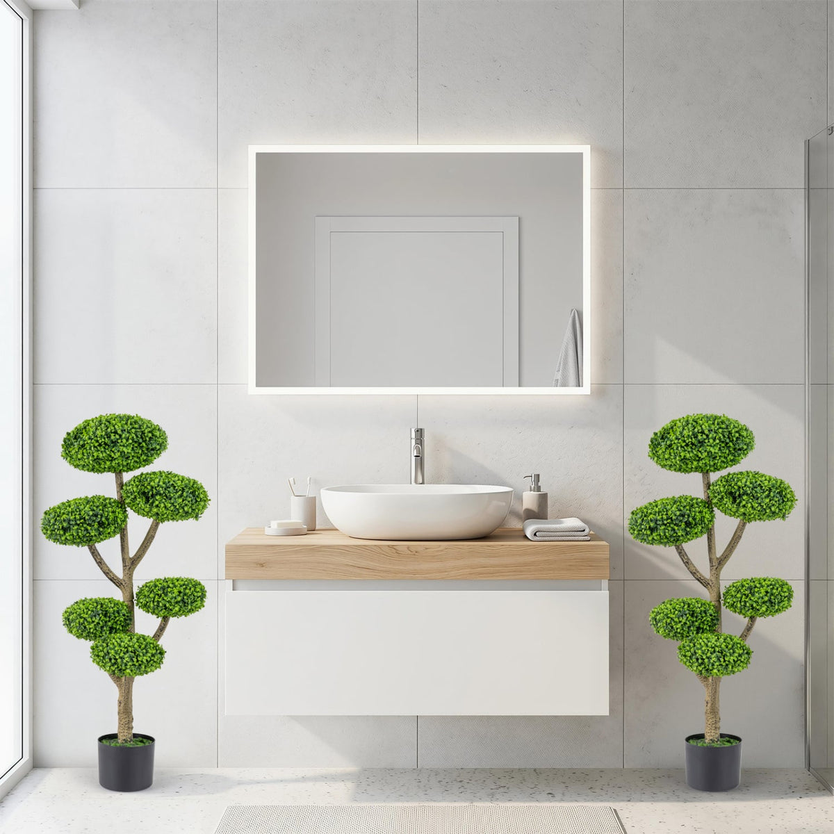 Set of 2 Indoor Outdoor 6 Balls Topiary Tree with Realistic Trunk and Weighted Cement-Filled Base view 6