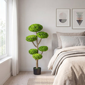 Set of 2 Indoor Outdoor 6 Balls Topiary Tree with Realistic Trunk and Weighted Cement-Filled Base view 5