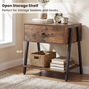 Set of 2 Industrial Nightstand with Adjustable Foot Pads for Bedroom-Rustic Brown view 5