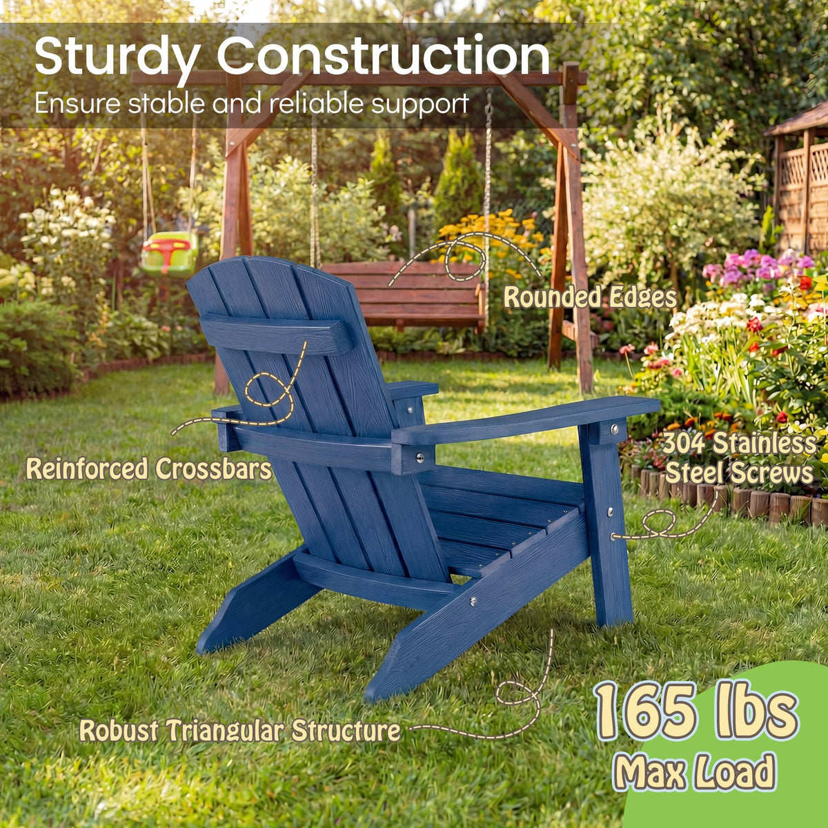 Set of 2 Kid's Adirondack Chair with with High Backrest and Armrests-Navy view 8