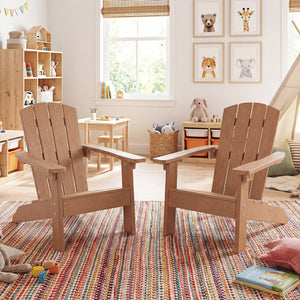 Set of 2 Kid's Adirondack Chair with with High Backrest and Armrests-Teak view 2