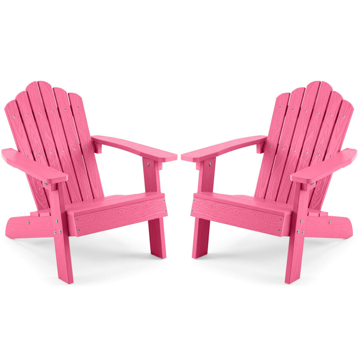 Set of 2 Kids Adirondack Chairs All-weather Outdoor Chairs for Children with Tilted High Backrest-Pink