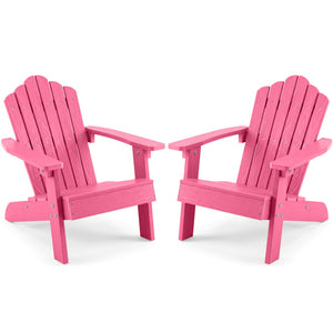 Set of 2 Kids Adirondack Chairs All-weather Outdoor Chairs for Children with Tilted High Backrest-Pink