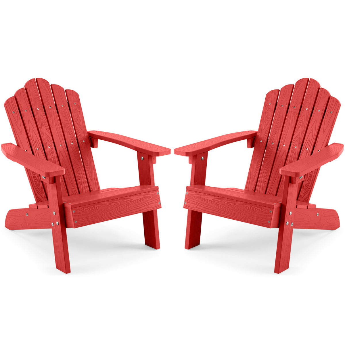Set of 2 Kids Adirondack Chairs All-weather Outdoor Chairs for Children with Tilted High Backrest-Red