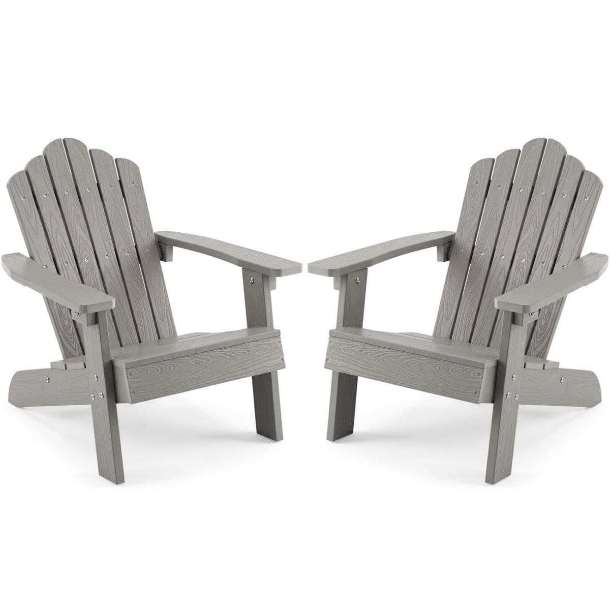 Set of 2 Kids Adirondack Chairs All-weather Outdoor Chairs for Children with Tilted High Backrest-Grey