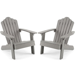 Set of 2 Kids Adirondack Chairs All-weather Outdoor Chairs for Children with Tilted High Backrest-Grey