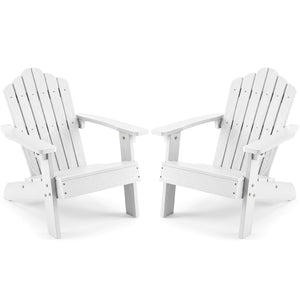 Set of 2 Kids Adirondack Chairs All-weather Outdoor Chairs for Children with Tilted High Backrest-White