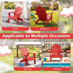 Set of 2 Kids Adirondack Chairs All-weather Outdoor Chairs for Children with Tilted High Backrest-Red view 8