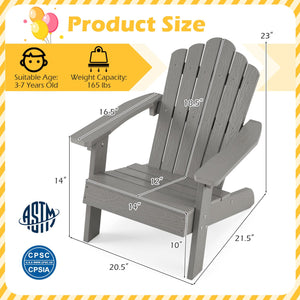 Set of 2 Kids Adirondack Chairs All-weather Outdoor Chairs for Children with Tilted High Backrest-Grey view 4