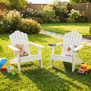 Set of 2 Kids Adirondack Chairs All-weather Outdoor Chairs for Children with Tilted High Backrest-White view 2