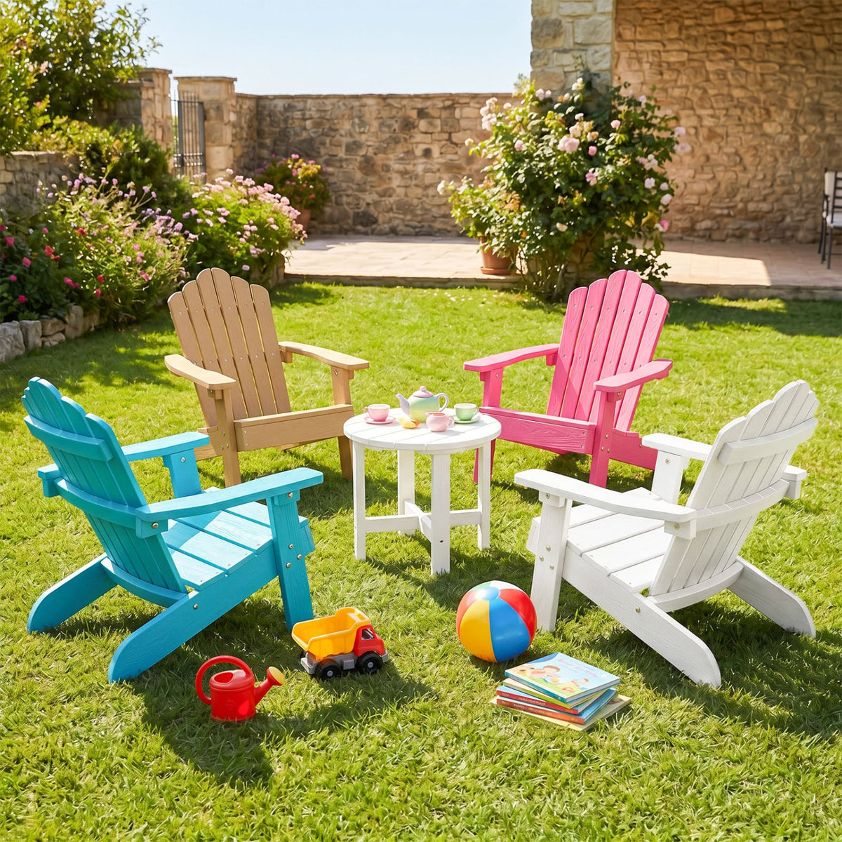 Set of 2 Kids Adirondack Chairs All-weather Outdoor Chairs for Children with Tilted High Backrest-White view 5