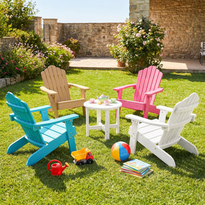 Set of 2 Kids Adirondack Chairs All-weather Outdoor Chairs for Children with Tilted High Backrest-White view 5