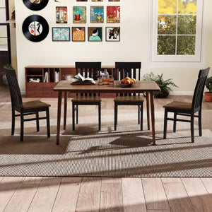 Set of 2 Kitchen Armless Dining Chairs with Slatted High Backrests-Black view 2