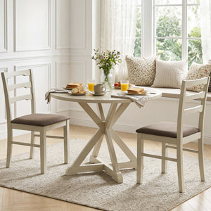 Set of 2 Linen Style Upholstered Dining Chairs with Wood Frames-White view 2