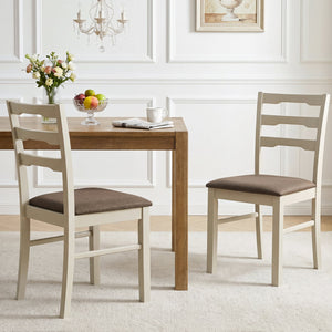 Set of 2 Linen Style Upholstered Dining Chairs with Wood Frames-White view 3