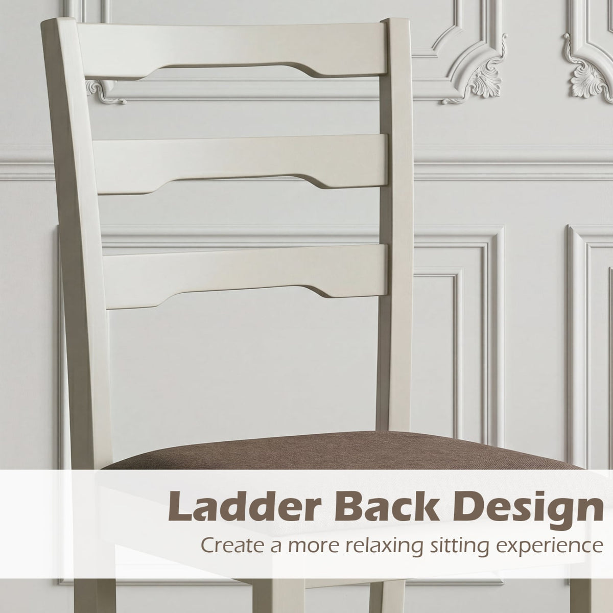 Set of 2 Linen Style Upholstered Dining Chairs with Wood Frames-White view 8