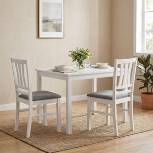 Set of 2 Linen Style Upholstered Kitchen Chairs with Wood Frames-White view 3