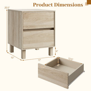 Set of 2 Modern Wooden End Table with 2 Storage Drawers-Natural view 4