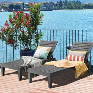Set of 2 Outdoor Chaise Lounge Chair with 5 Positions Adjustable Backrest-Black view 2