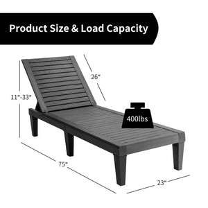 Set of 2 Outdoor Chaise Lounge Chair with 5 Positions Adjustable Backrest-Black view 4